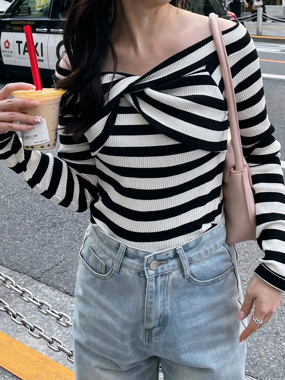 オフショルツイストボーダー長袖Tシャツ | 詳細画像3