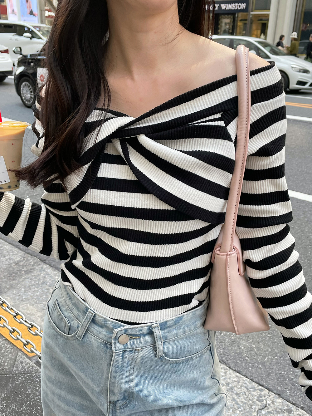 オフショルツイストボーダー長袖Tシャツ | 詳細画像6