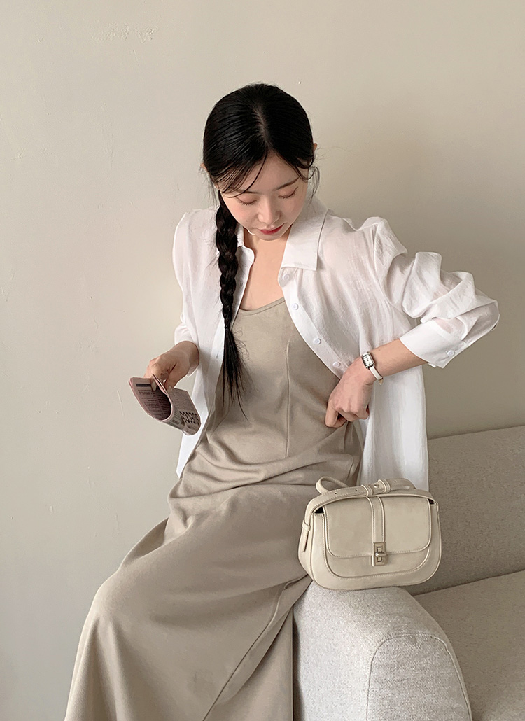 シンプルシアーシャツ&ロングキャミワンピースSET | レディース