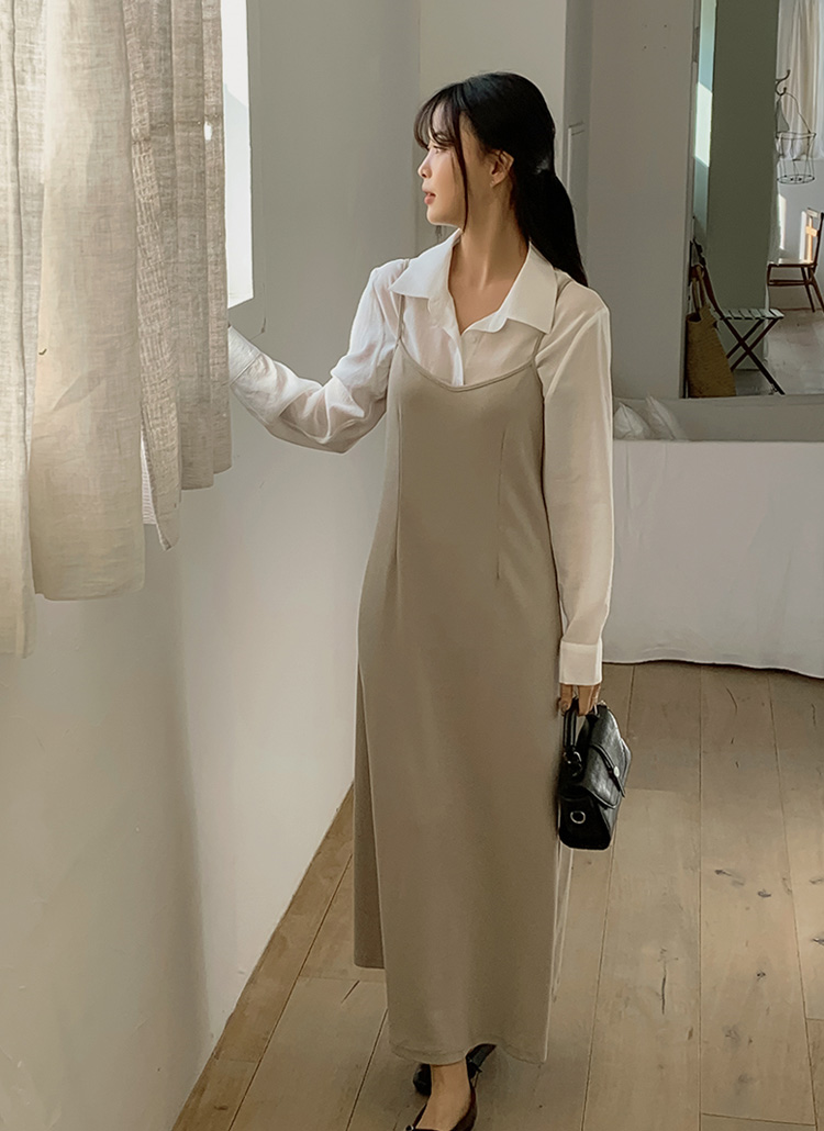 シンプルシアーシャツ&ロングキャミワンピースSET | レディース
