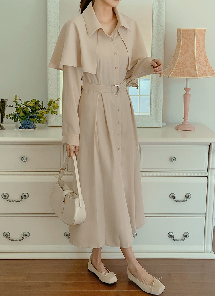 ベルト付ケープカバーコート風ワンピース | レディース