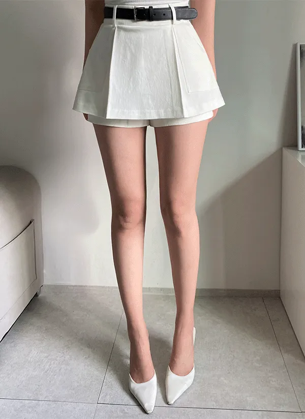 ベルト付ボックスプリーツミニスカートパンツ | ahope | 詳細画像1