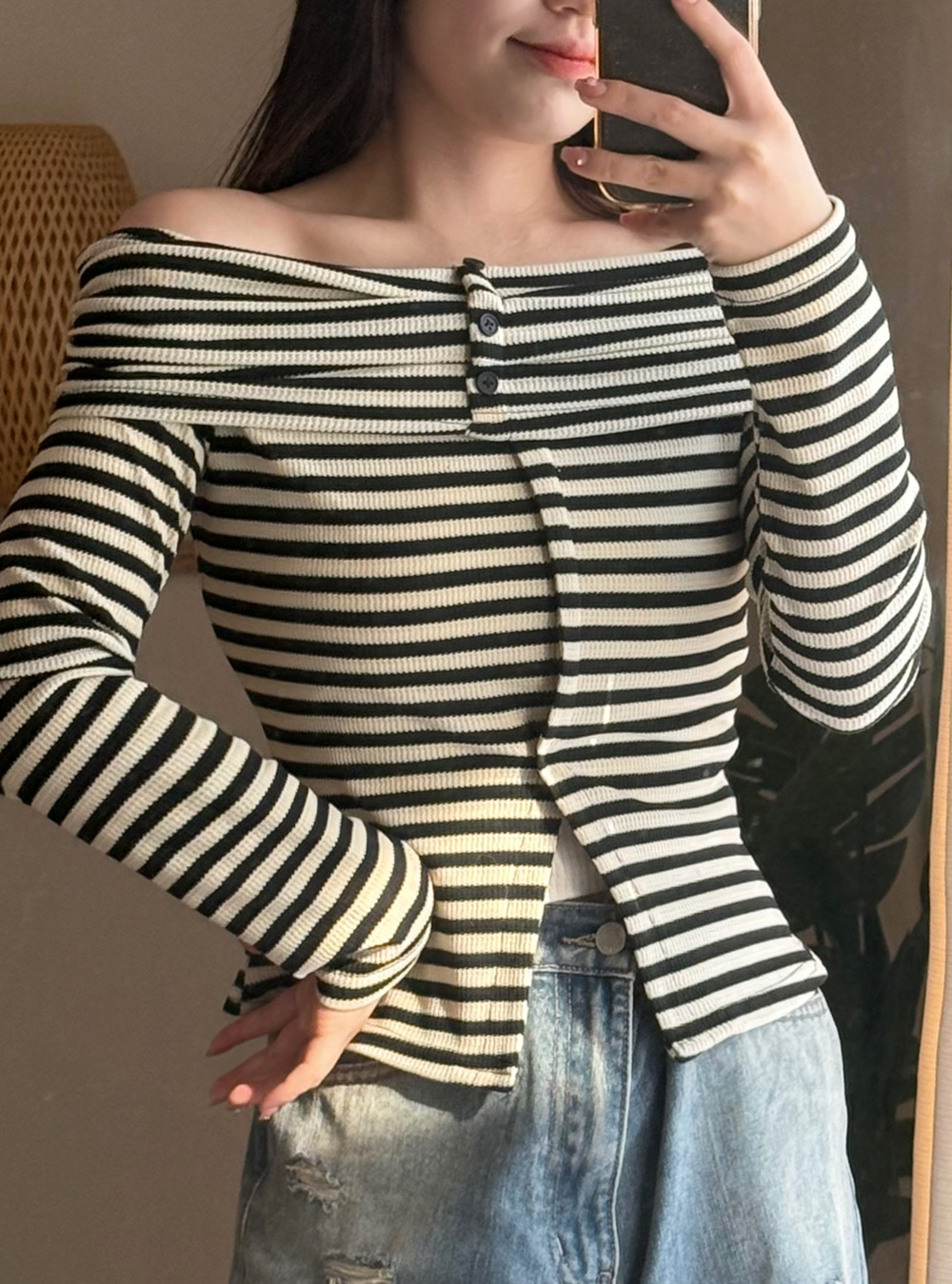 ボタンオフショルボーダーTシャツ | 詳細画像6