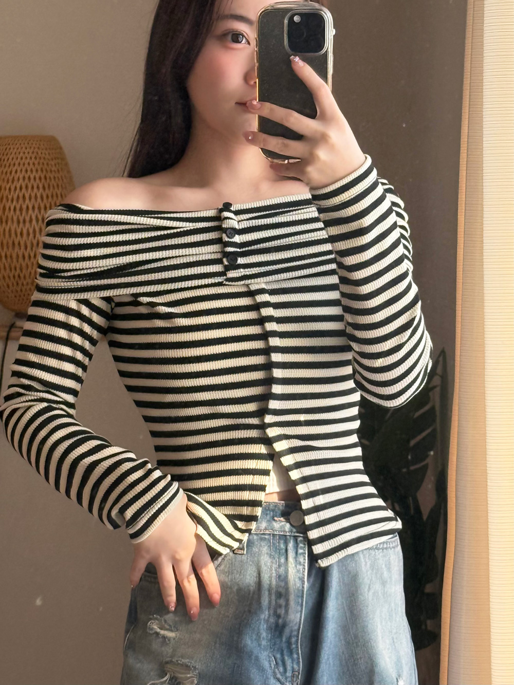 ボタンオフショルボーダーTシャツ | 詳細画像7