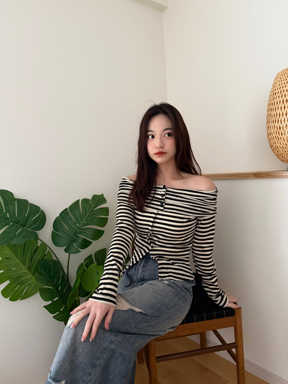 ボタンオフショルボーダーTシャツ | 詳細画像8