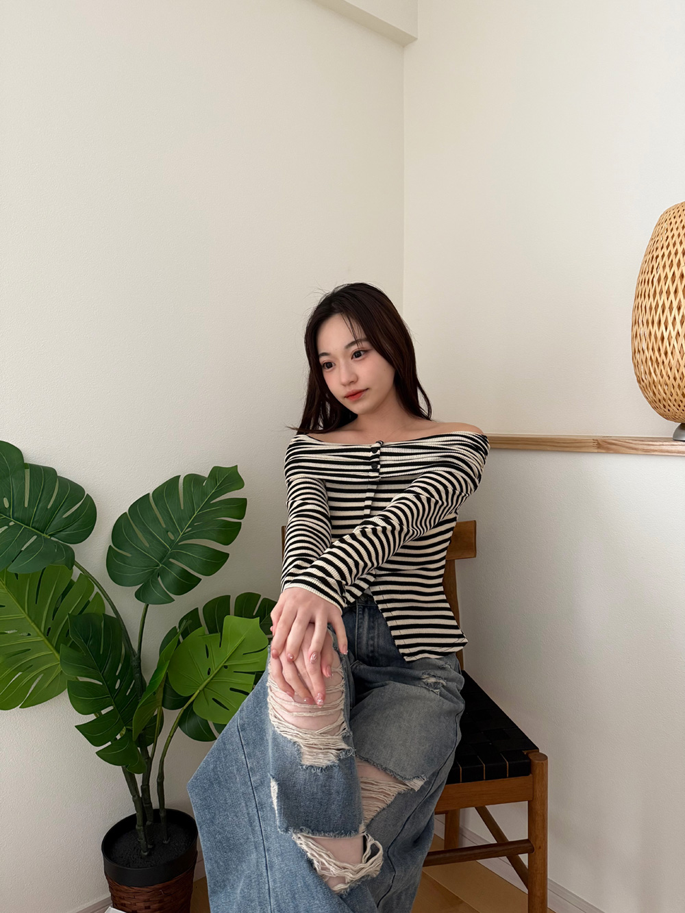 ボタンオフショルボーダーTシャツ | 詳細画像9