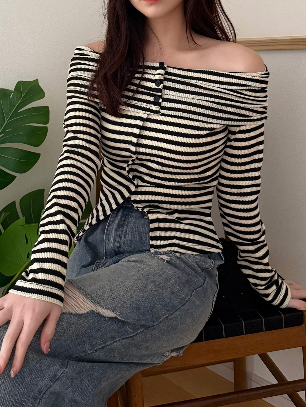 ボタンオフショルボーダーTシャツ | 詳細画像10