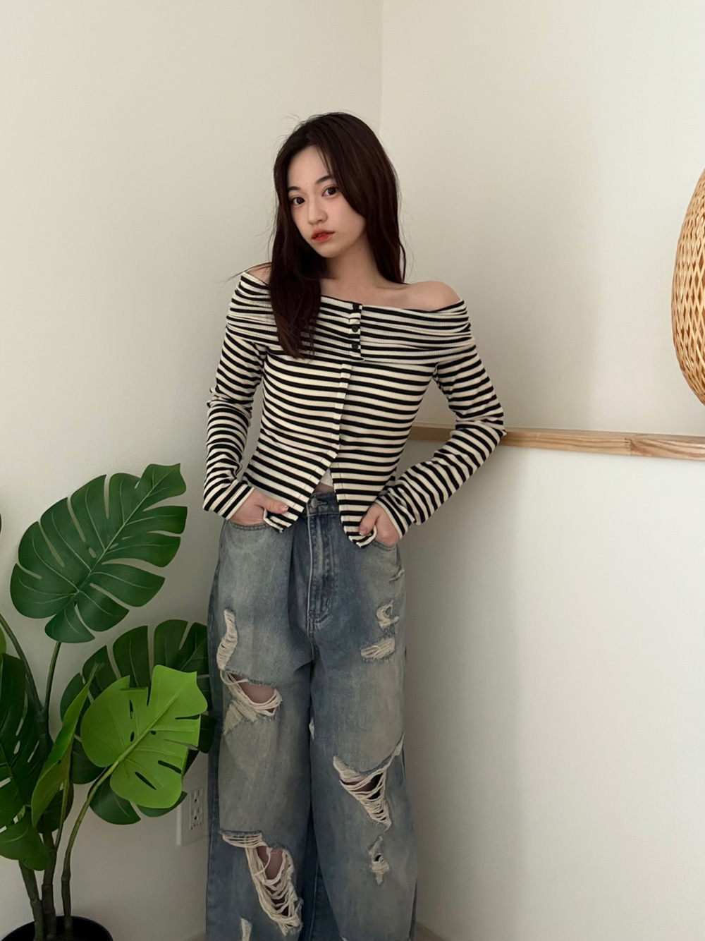 ボタンオフショルボーダーTシャツ | 詳細画像11