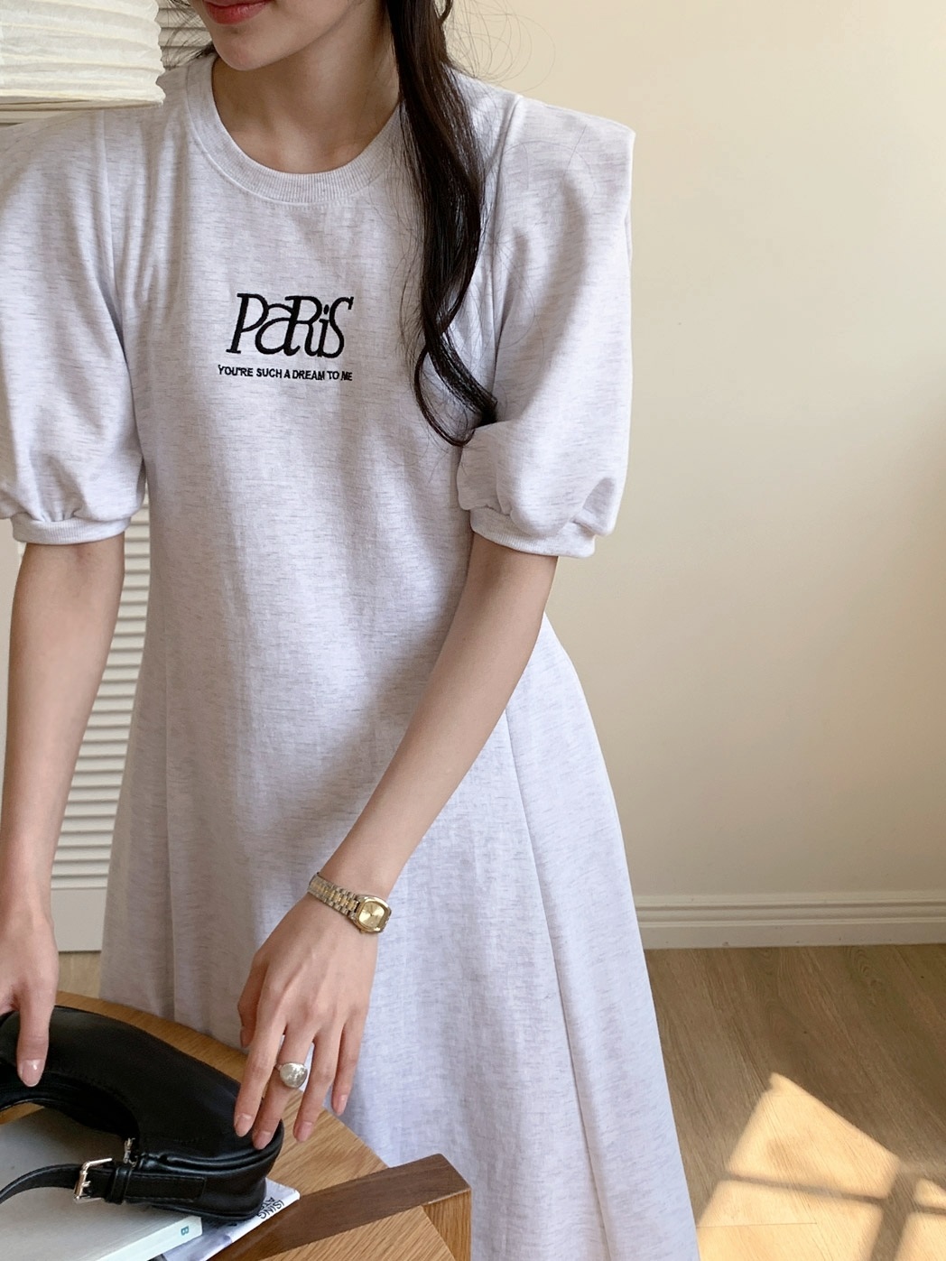 PaRiS刺繍パワショルスウェットAラインワンピース | 詳細画像9