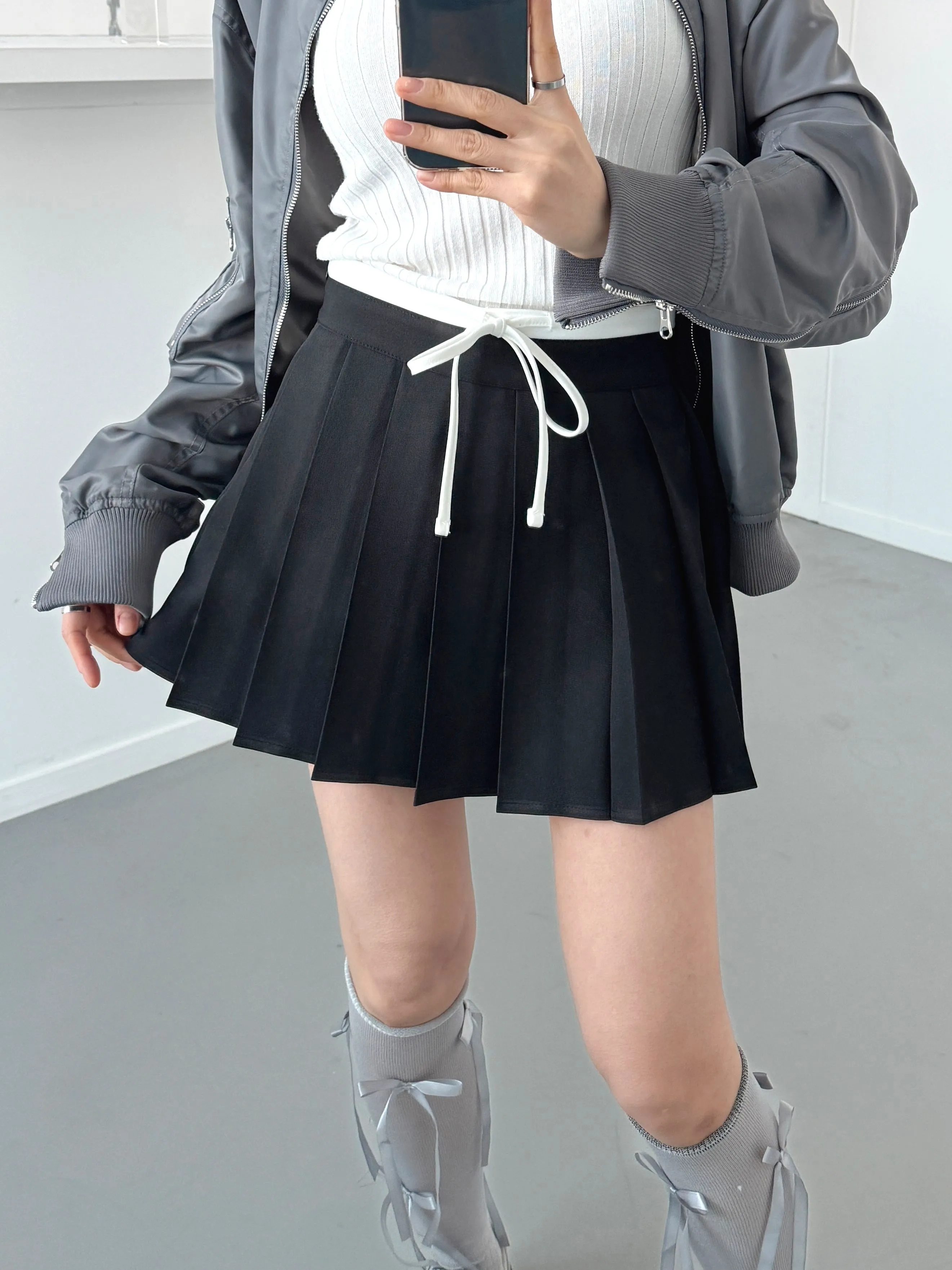 パンツ裏地配色ドロストプリーツミニスカート | 詳細画像1