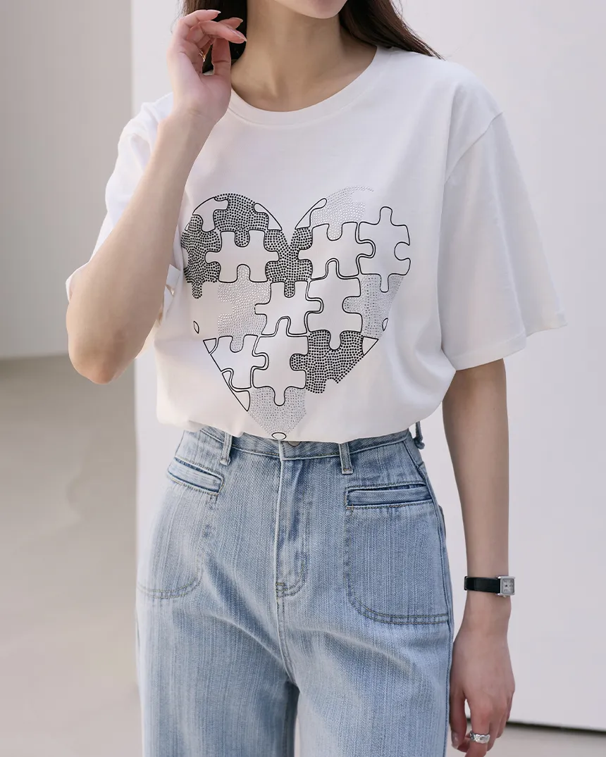 パズルハートコットン半袖Tシャツ | MONO AT.D | 詳細画像1