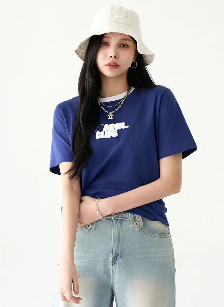 配色ネック英字半袖Tシャツ | pippin | 詳細画像1