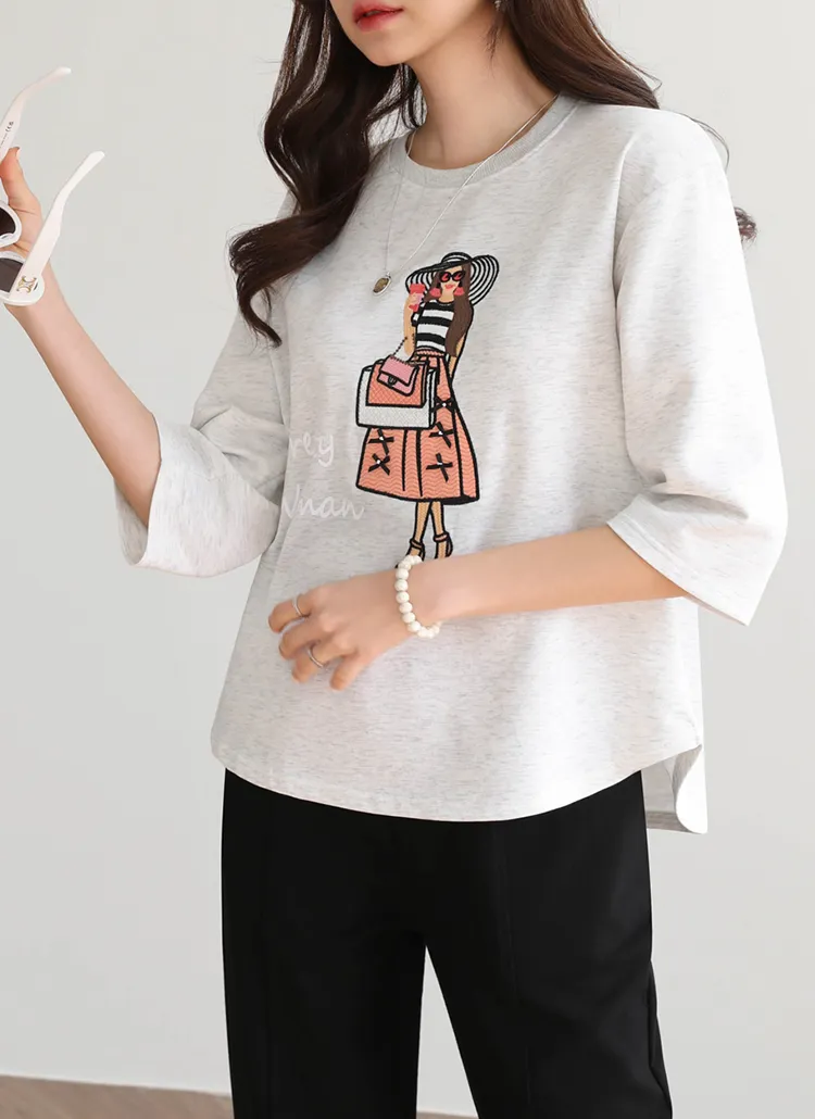ウーマンプリント7分袖Tシャツ | pippin | 詳細画像1