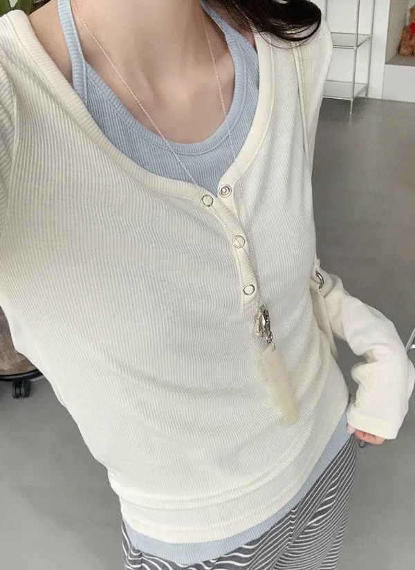 ホルターネックノースリーブ&ハーフスナップボタンTシャツSET | 66girls | 詳細画像1