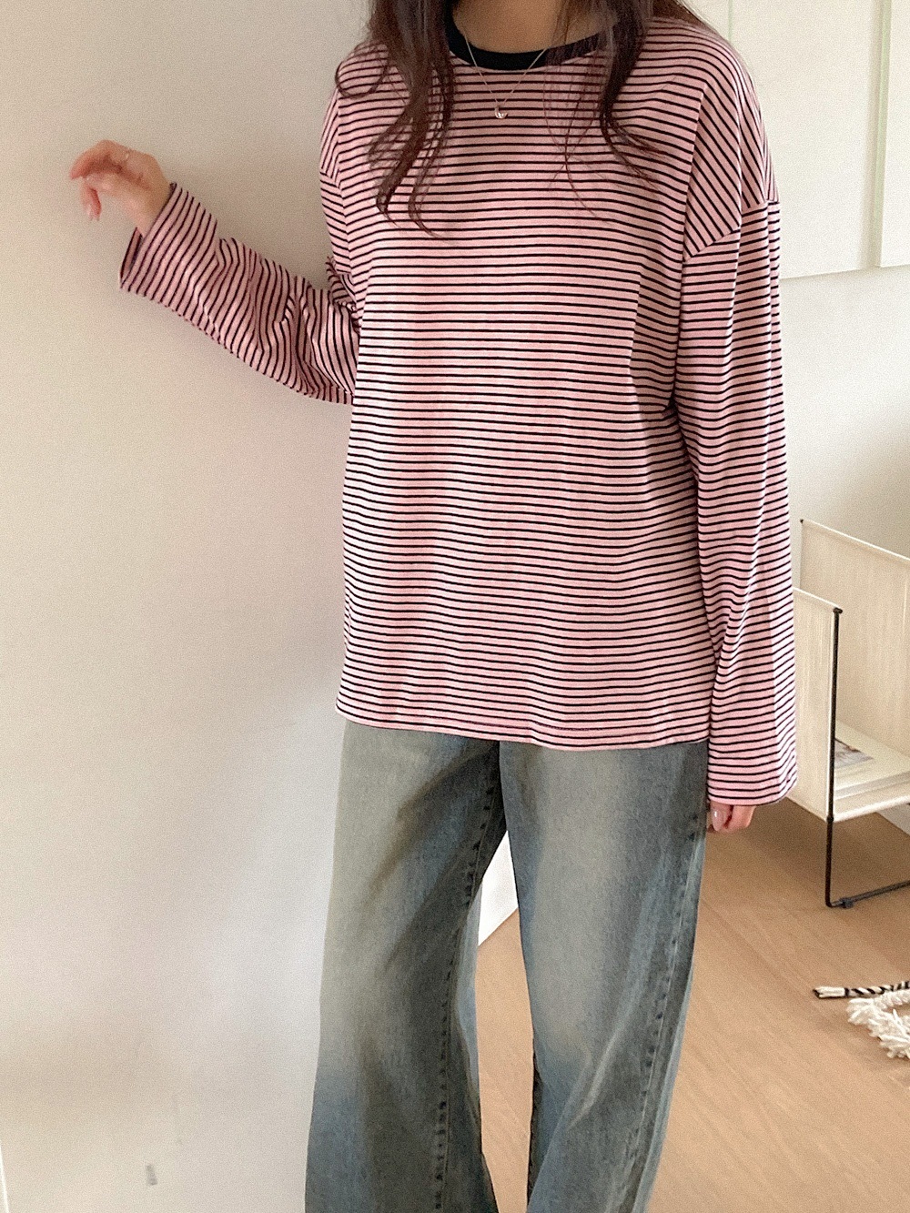 配色ラウンドボーダールーズTシャツ | 詳細画像13