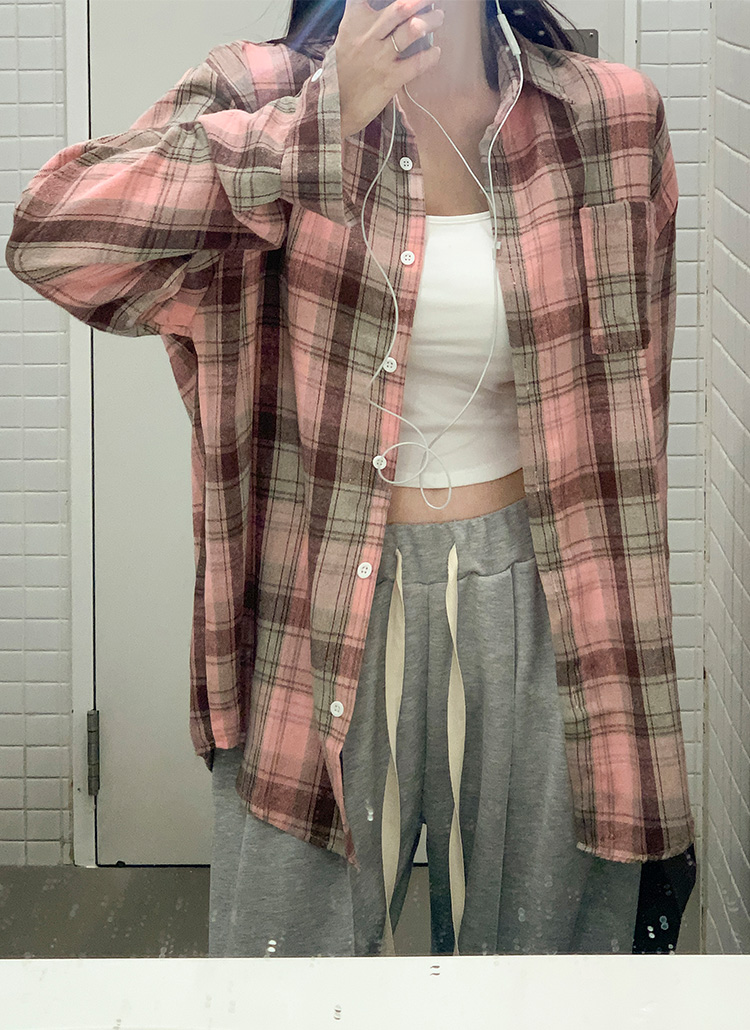 ■ほぼ新品　45Rインドリネンツイル9084ポケットシャツ　ピンク　チェック ピンクチェックシャツ | レディースファッション通販 - DHOLIC