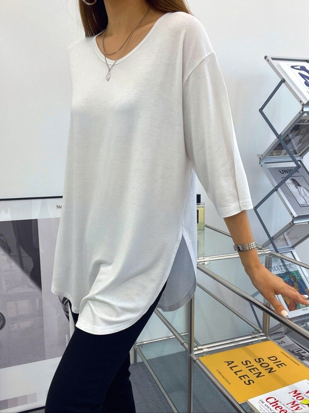 7分袖スリットラウンドヘムTシャツ | 詳細画像9