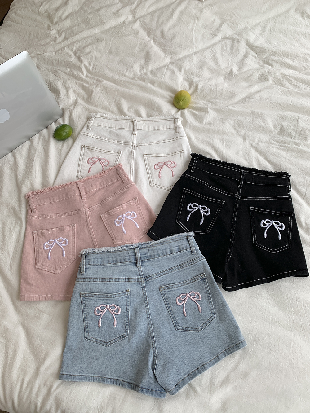 バックリボン刺繍フレイドショートデニムパンツ | 詳細画像4