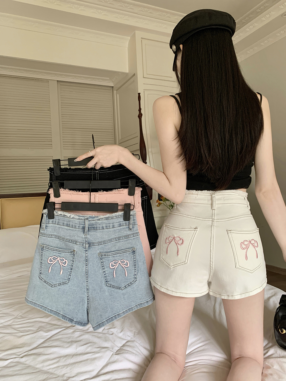 バックリボン刺繍フレイドショートデニムパンツ | 詳細画像5