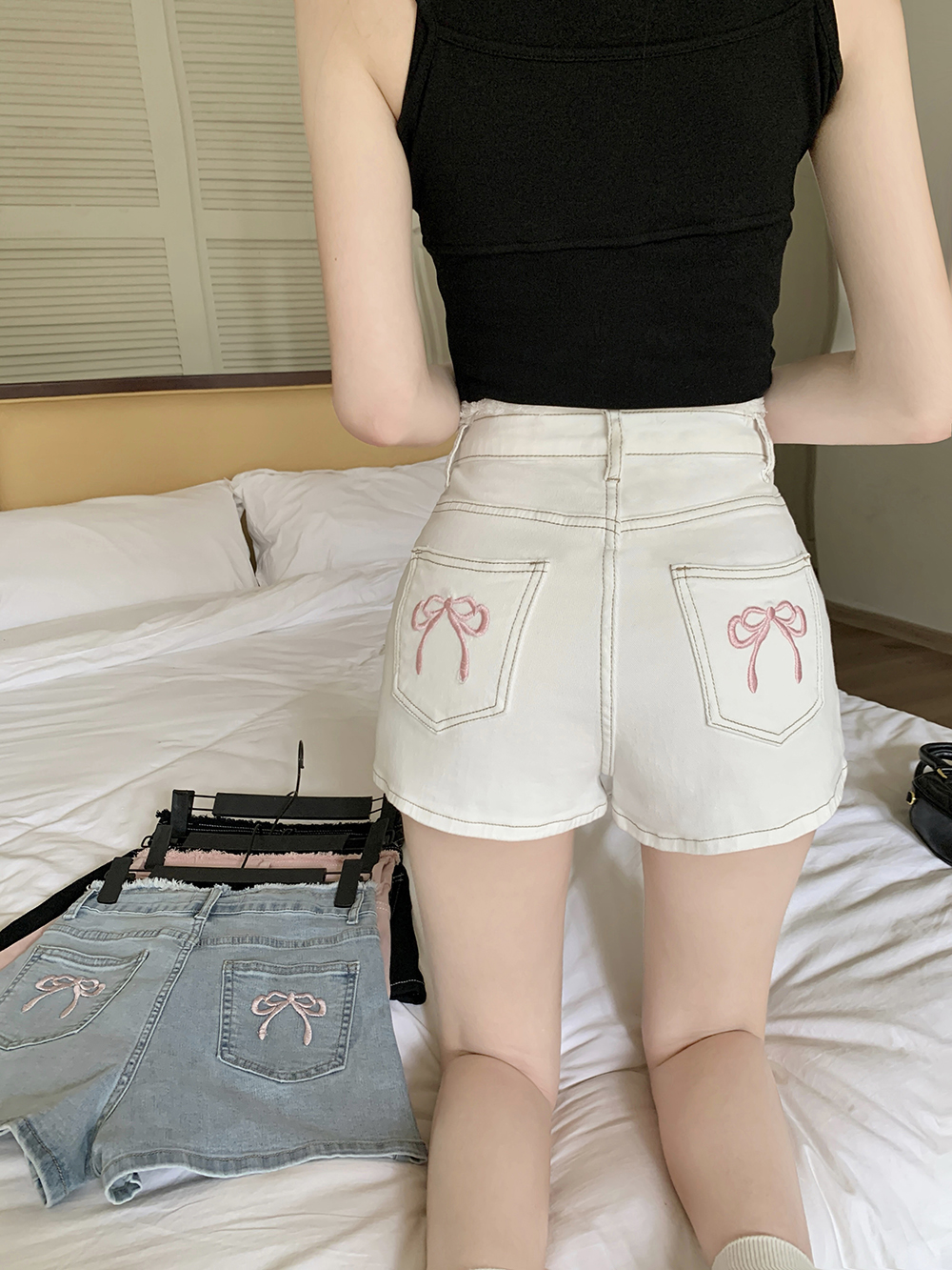 バックリボン刺繍フレイドショートデニムパンツ | 詳細画像6