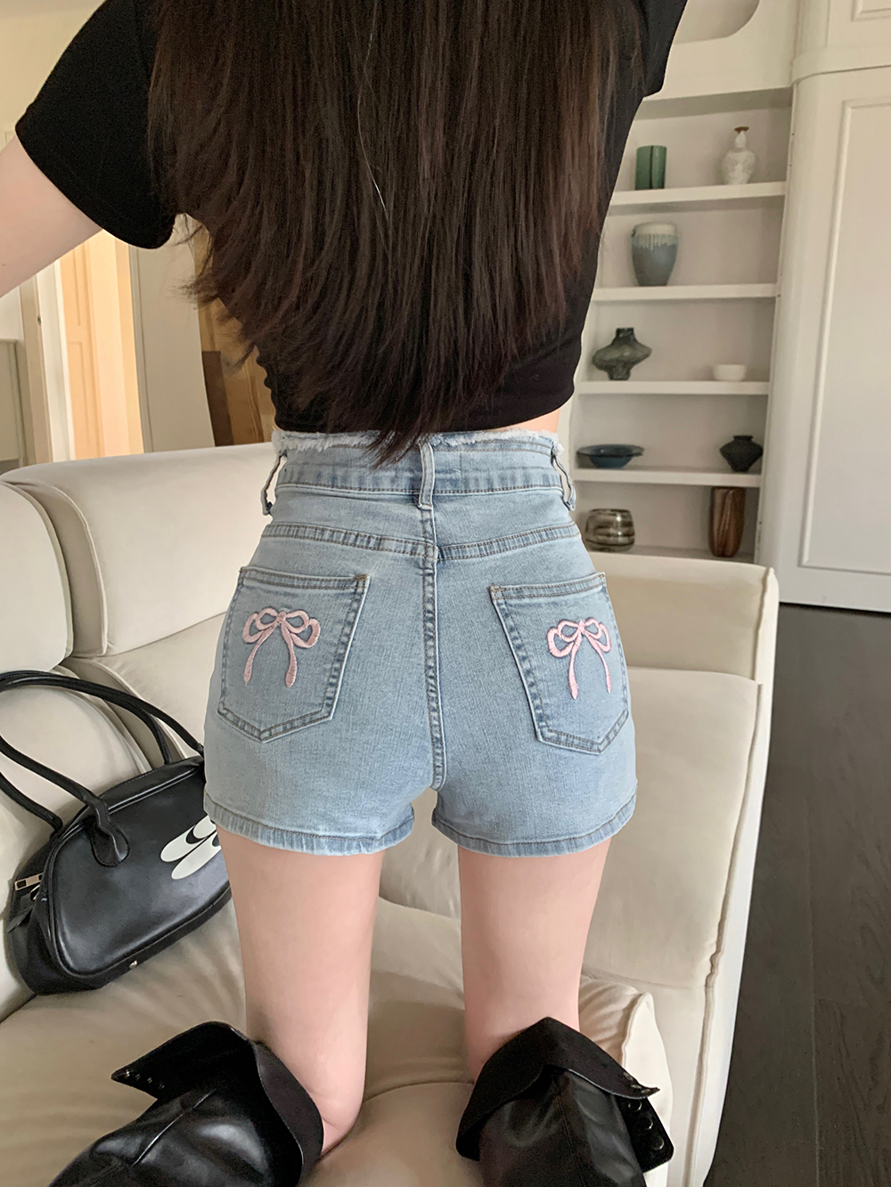 バックリボン刺繍フレイドショートデニムパンツ | 詳細画像21