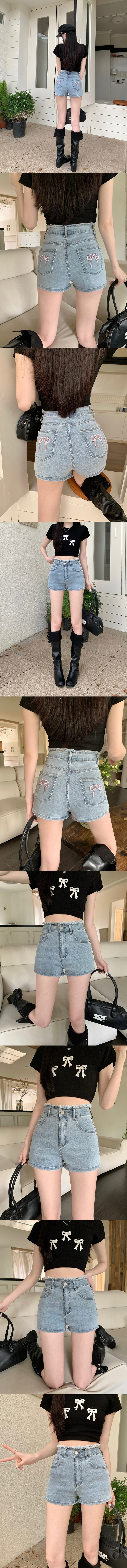 バックリボン刺繍フレイドショートデニムパンツ | 詳細画像23