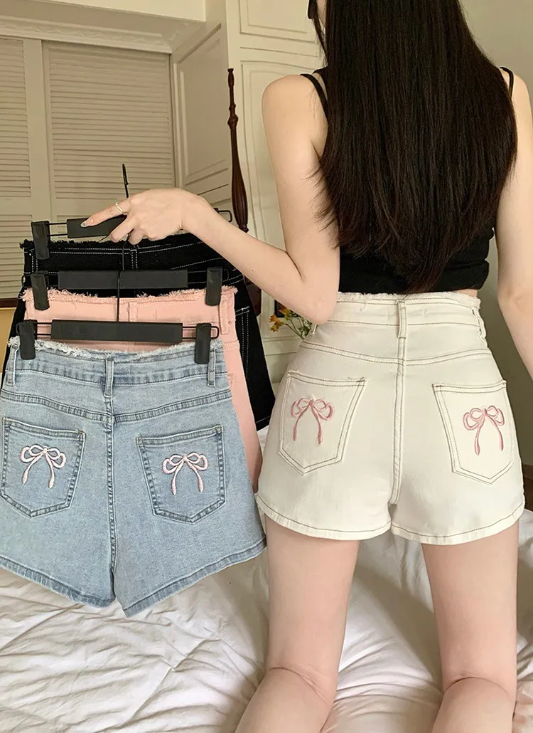 バックリボン刺繍フレイドショートデニムパンツ | 詳細画像1