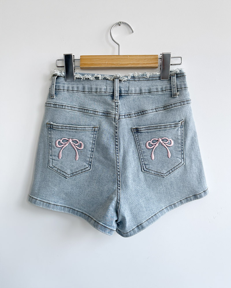 バックリボン刺繍フレイドショートデニムパンツ | 詳細画像37