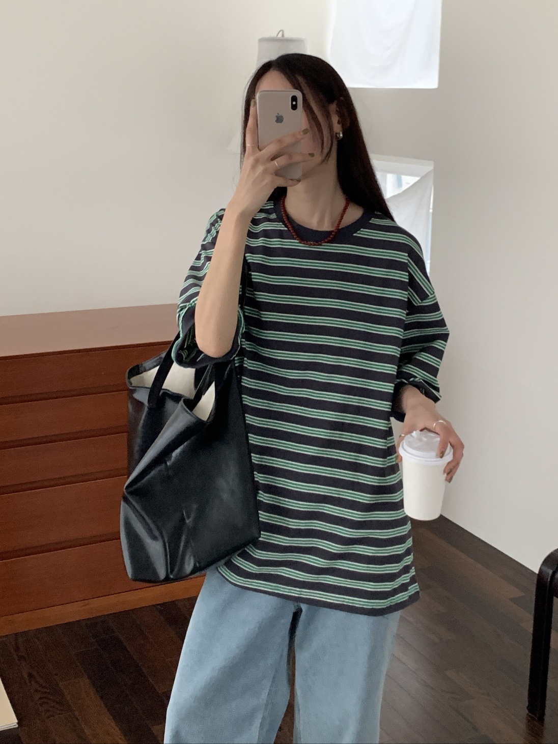 ツートーンボーダーボクシー6分袖Tシャツ | 詳細画像7