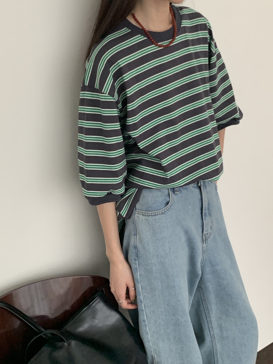 ツートーンボーダーボクシー6分袖Tシャツ | 詳細画像10