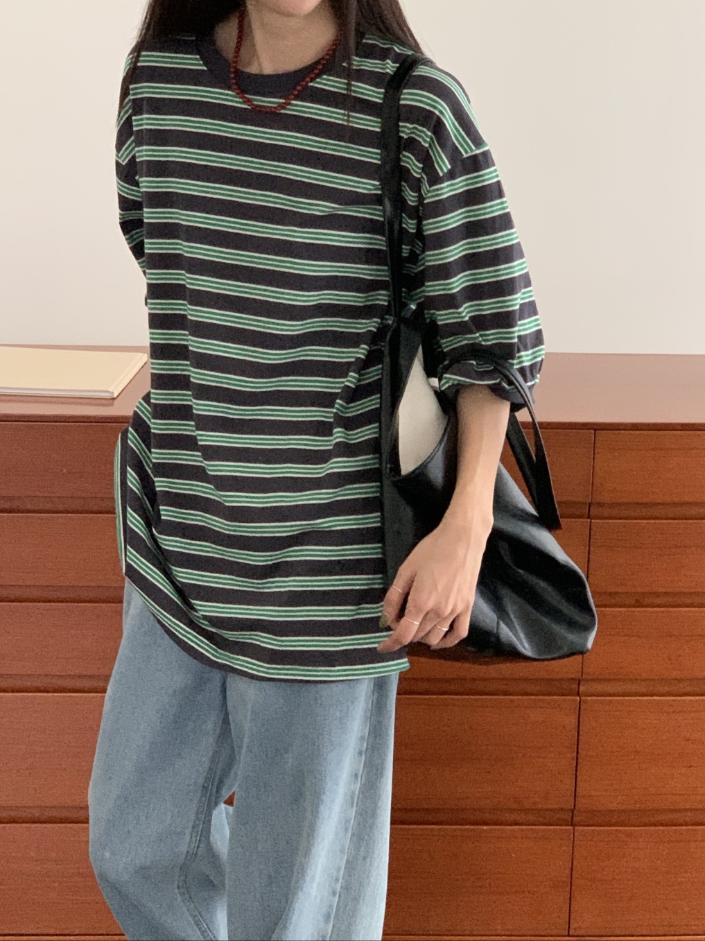 ツートーンボーダーボクシー6分袖Tシャツ | 詳細画像11