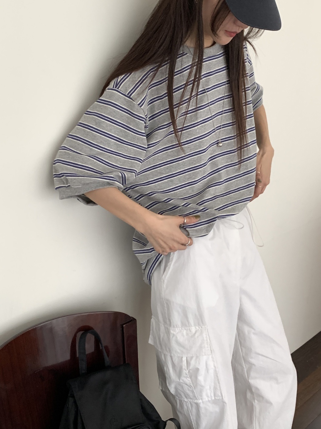 ツートーンボーダーボクシー6分袖Tシャツ | 詳細画像14