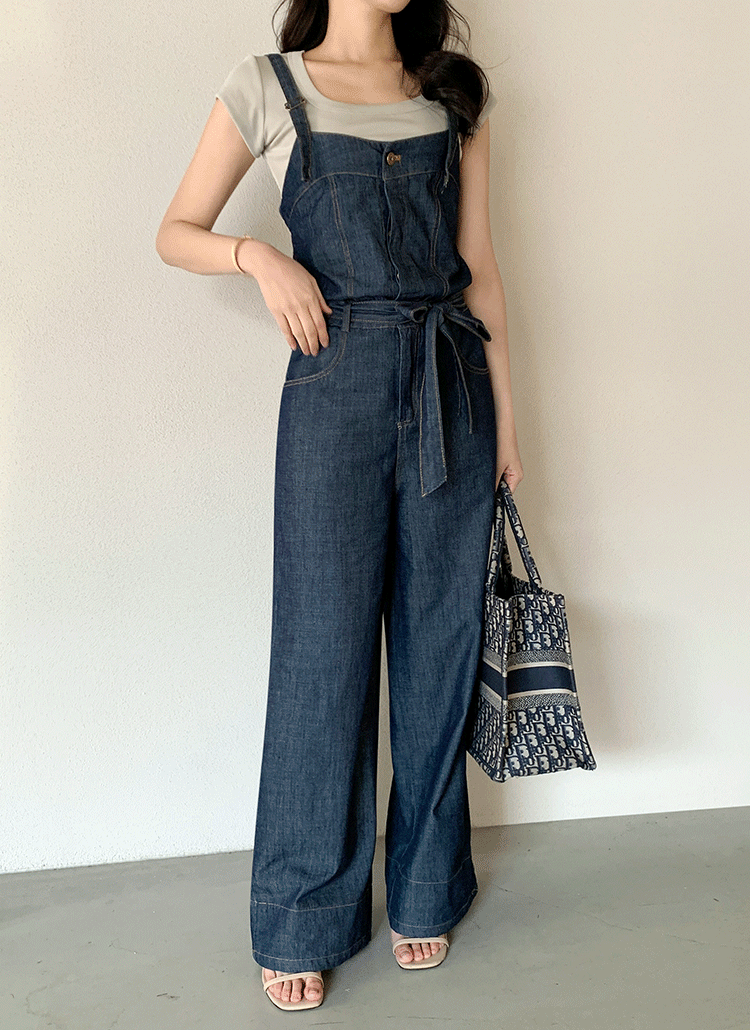 ストラップ付ストレートデニムサロペットパンツ | レディース ストラップ付ストレートデニムサロペットパンツ | レディース