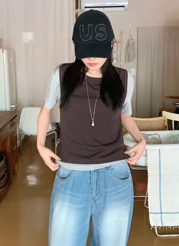 ラウンドネックTシャツ&ノースリーブSET | 66girls | 詳細画像1