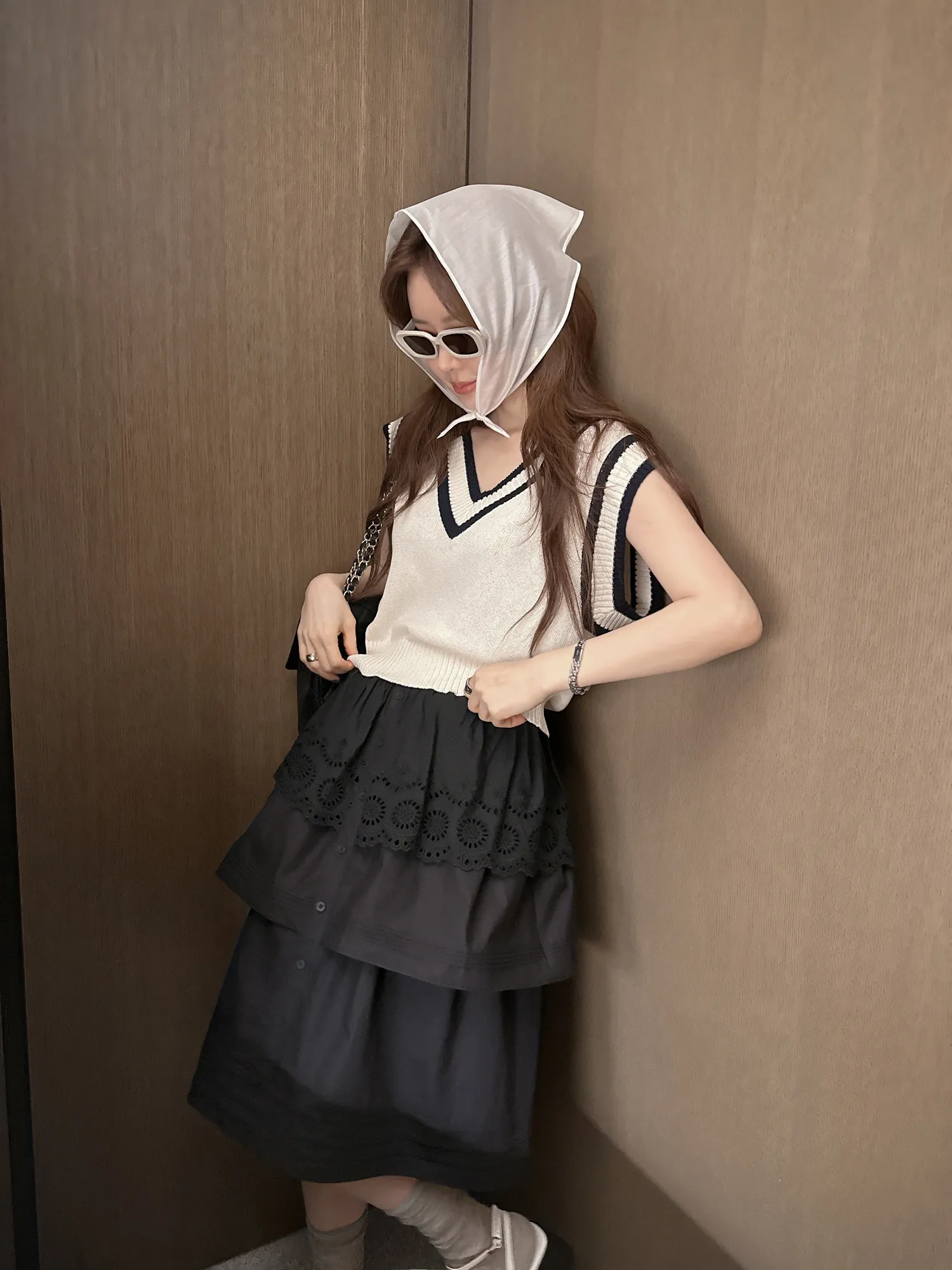 配色Vネックニットベスト | partysu | 詳細画像1