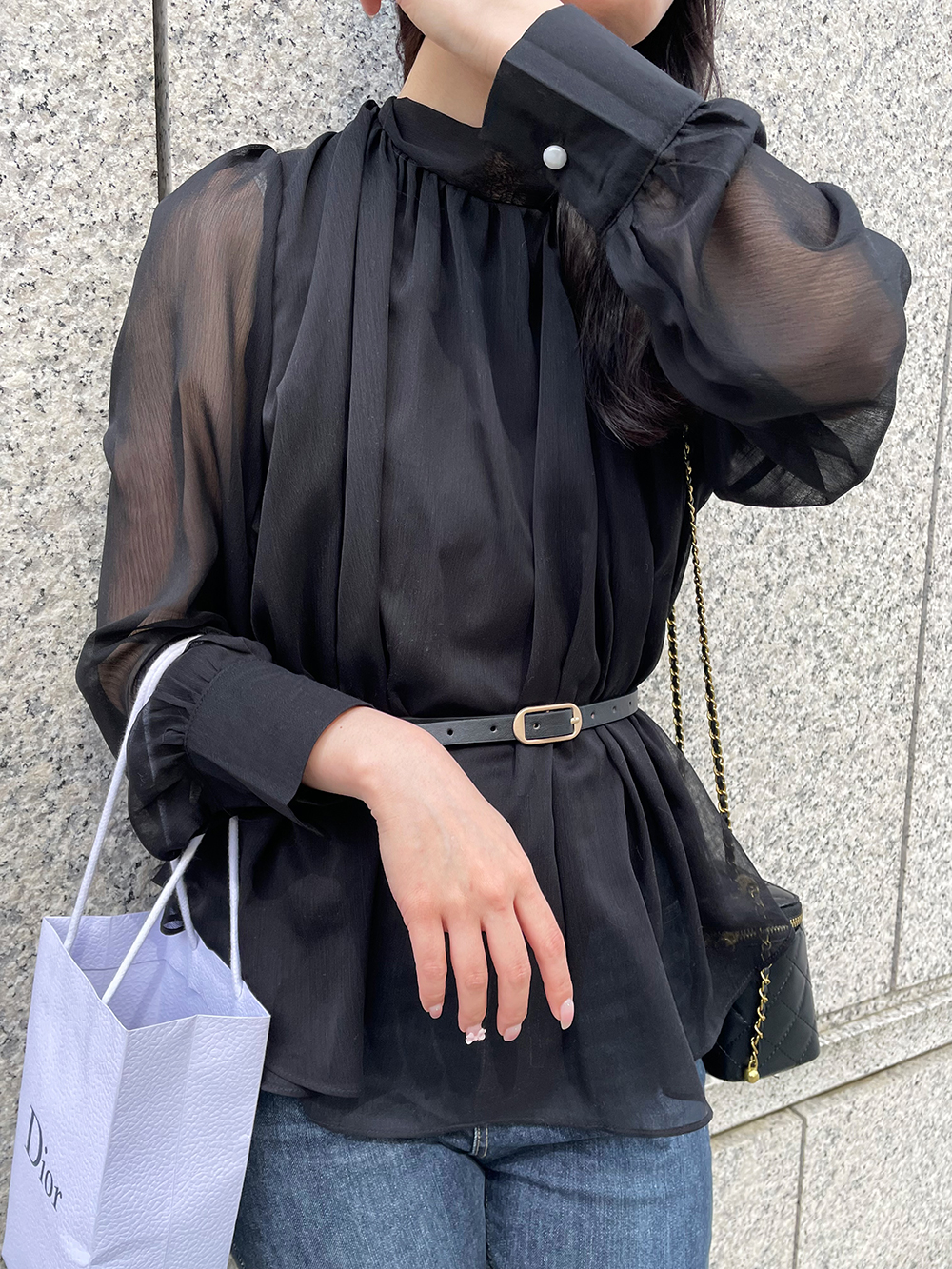 ベルト付スカーフネックシフォンブラウス | 詳細画像2