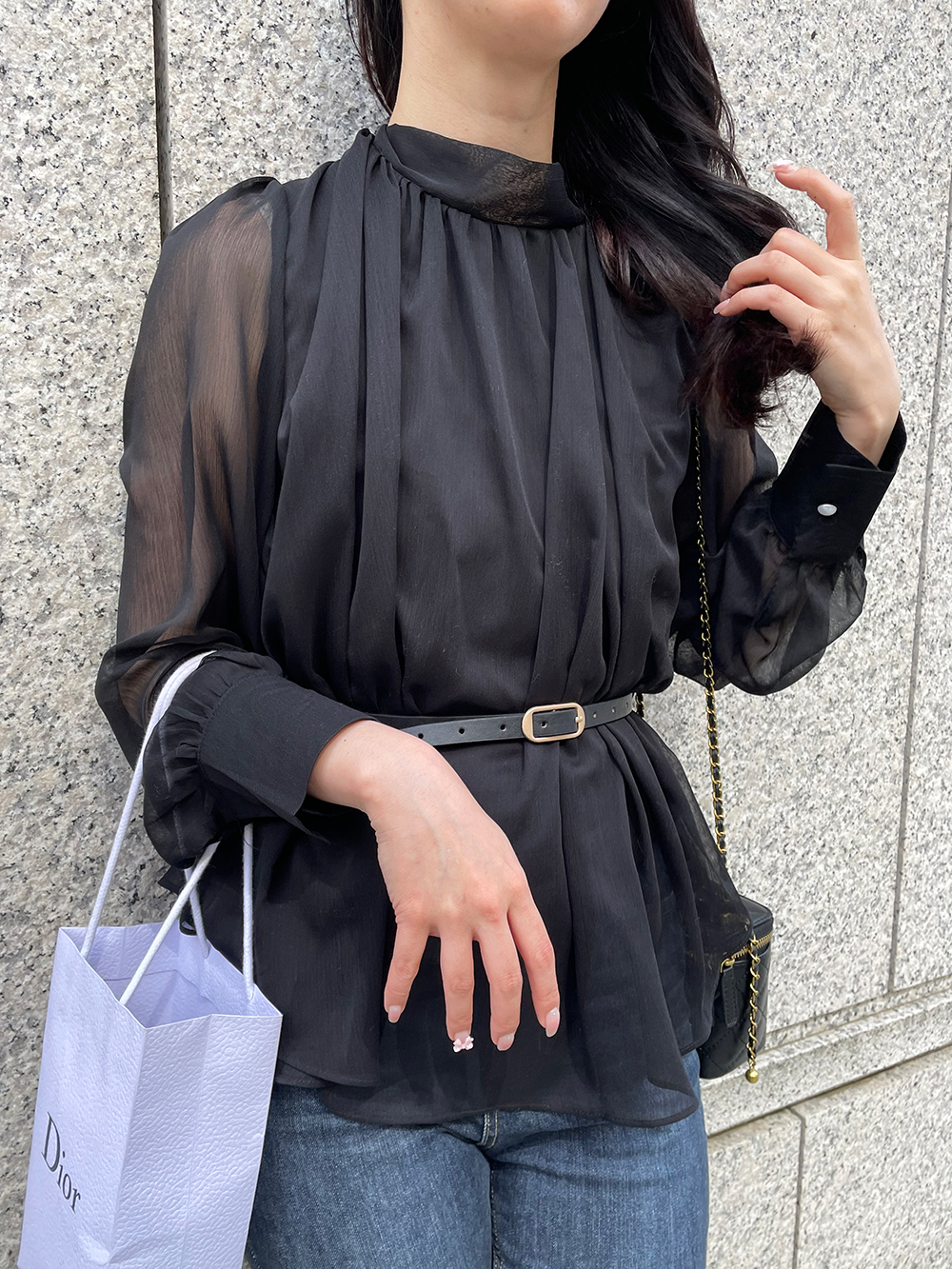 ベルト付スカーフネックシフォンブラウス | 詳細画像3