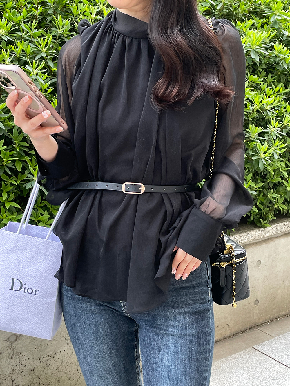 ベルト付スカーフネックシフォンブラウス | 詳細画像4