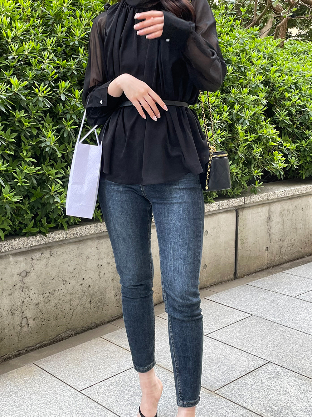 ベルト付スカーフネックシフォンブラウス | 詳細画像7