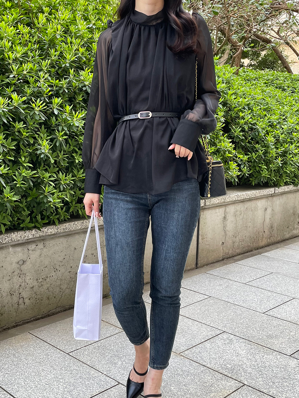 ベルト付スカーフネックシフォンブラウス | 詳細画像8