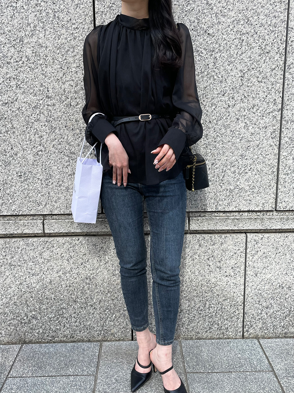 ベルト付スカーフネックシフォンブラウス | 詳細画像11