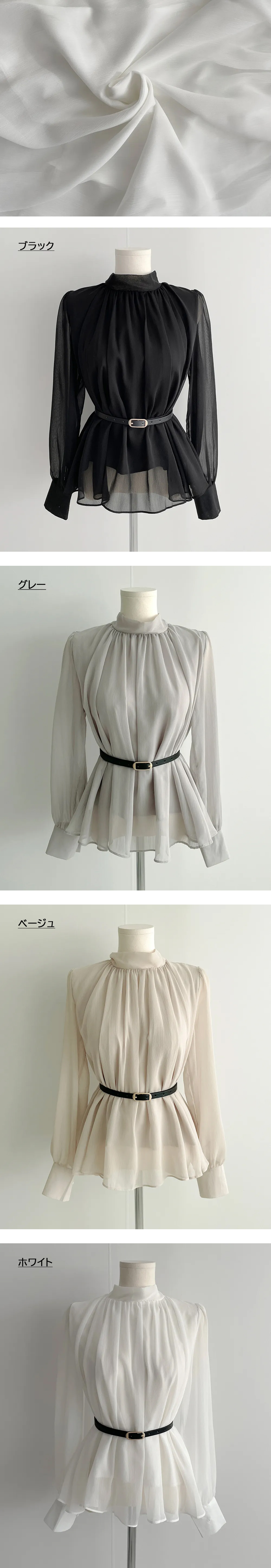 ベルト付スカーフネックシフォンブラウス | 詳細画像15