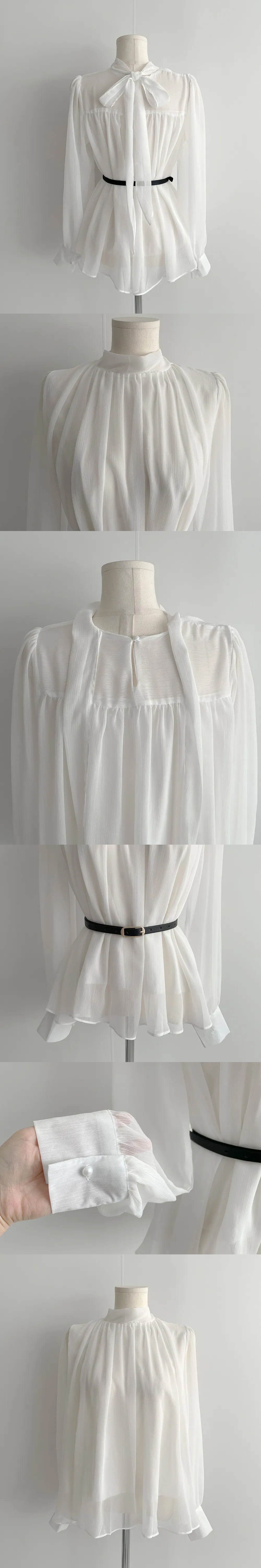 ベルト付スカーフネックシフォンブラウス | 詳細画像16