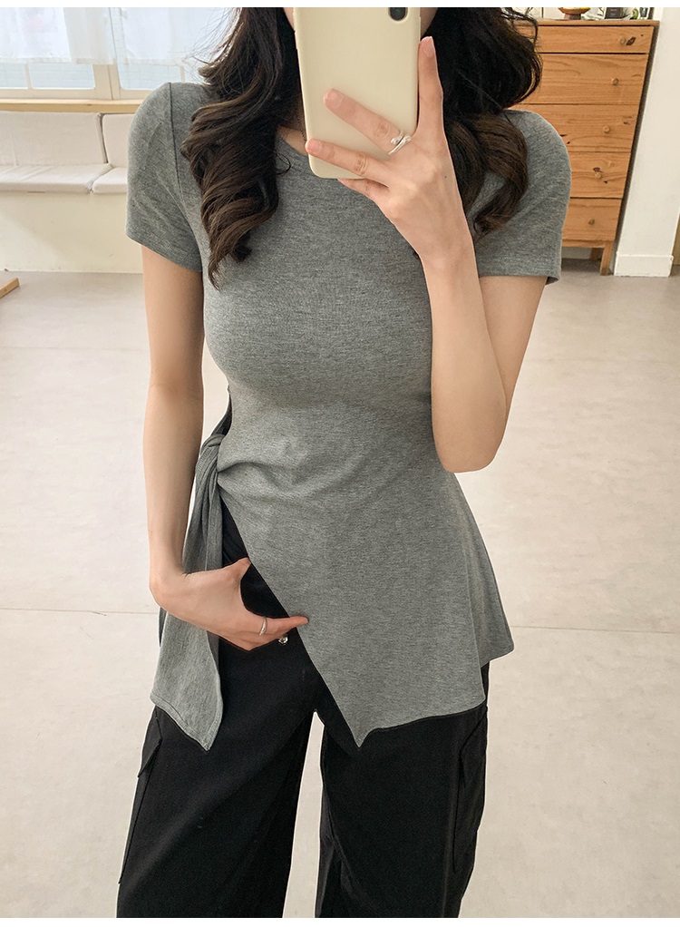 サイドスリットタイスリム半袖Tシャツ | 詳細画像9
