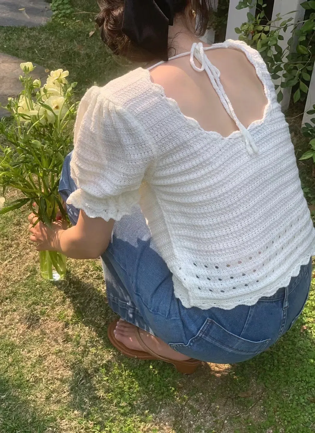 ウール混スカラップバックリボンパフニット | 詳細画像1