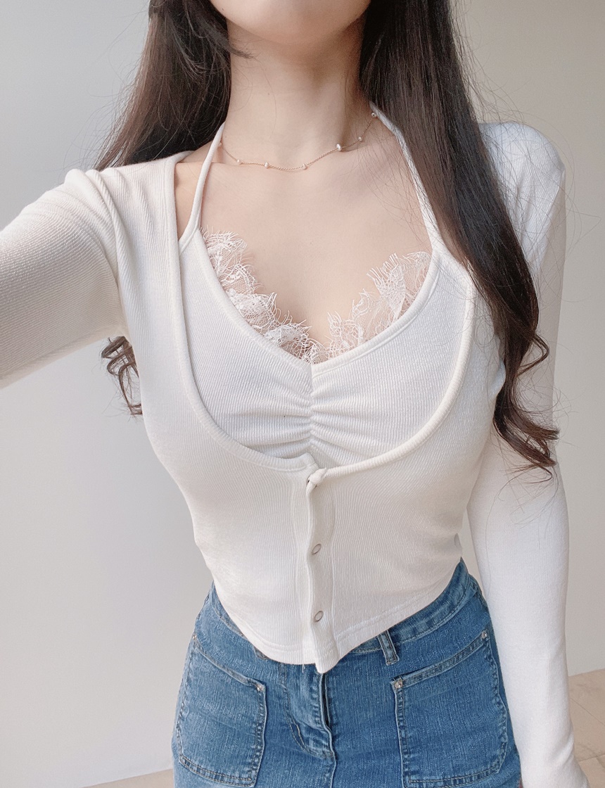 レースホルターレイヤードスナップボタンTシャツ | mirangmirang | 詳細画像12