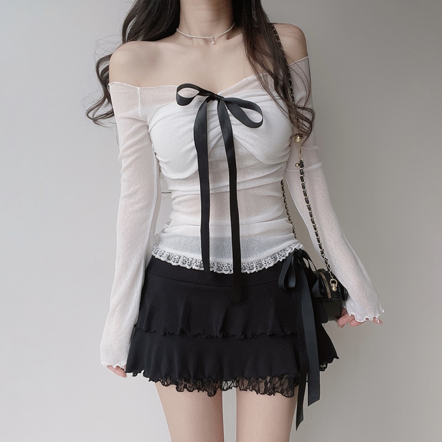 リボンメロウレースシアーオフショルTシャツ | mirangmirang | 詳細画像4