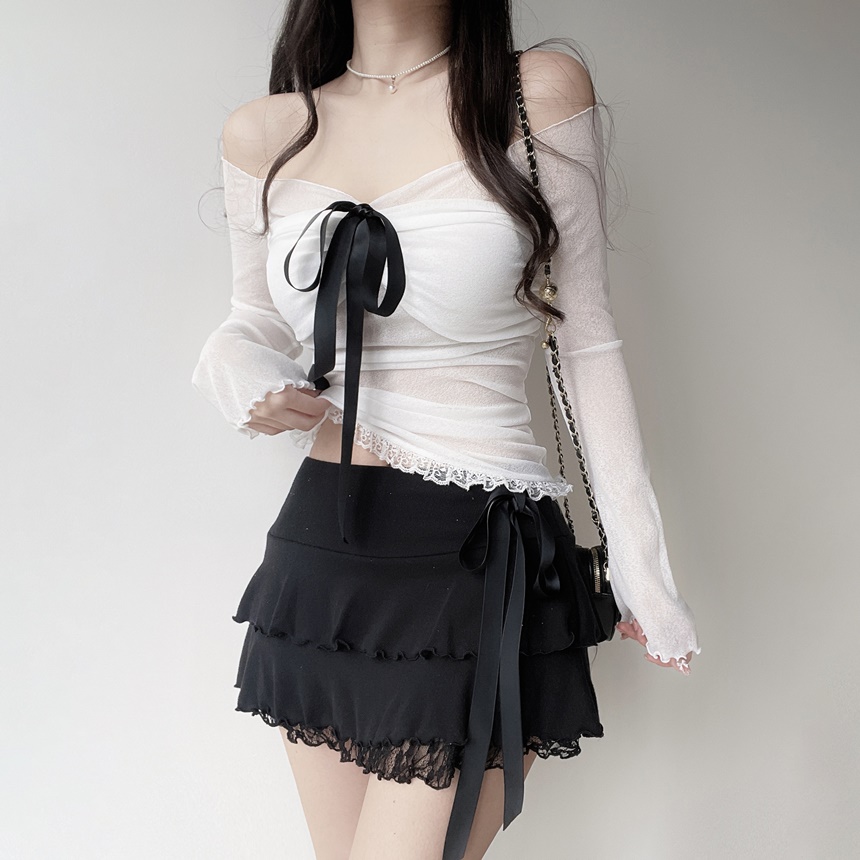 リボンメロウレースシアーオフショルTシャツ | mirangmirang | 詳細画像13