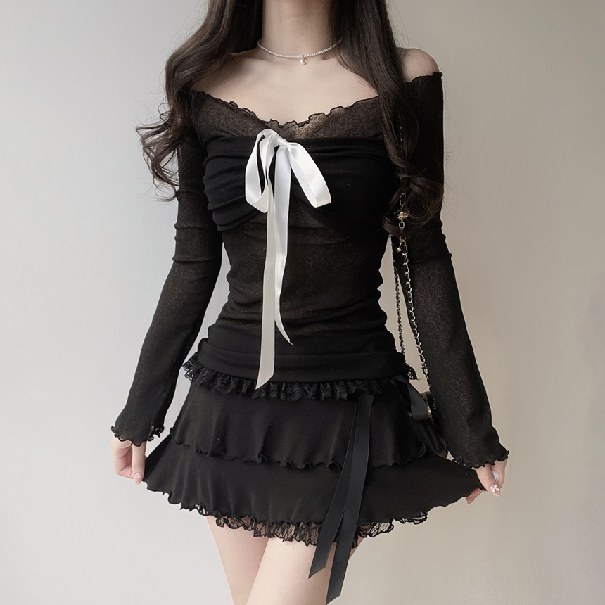 リボンメロウレースシアーオフショルTシャツ | mirangmirang | 詳細画像17