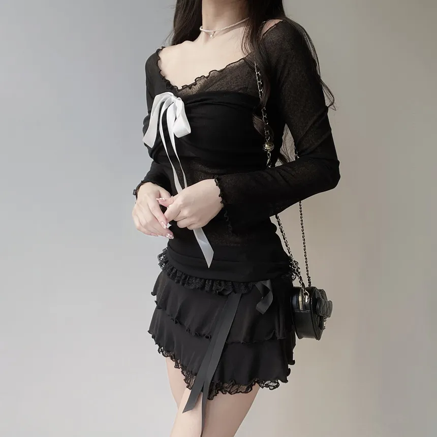 リボンメロウレースシアーオフショルTシャツ | mirangmirang | 詳細画像22